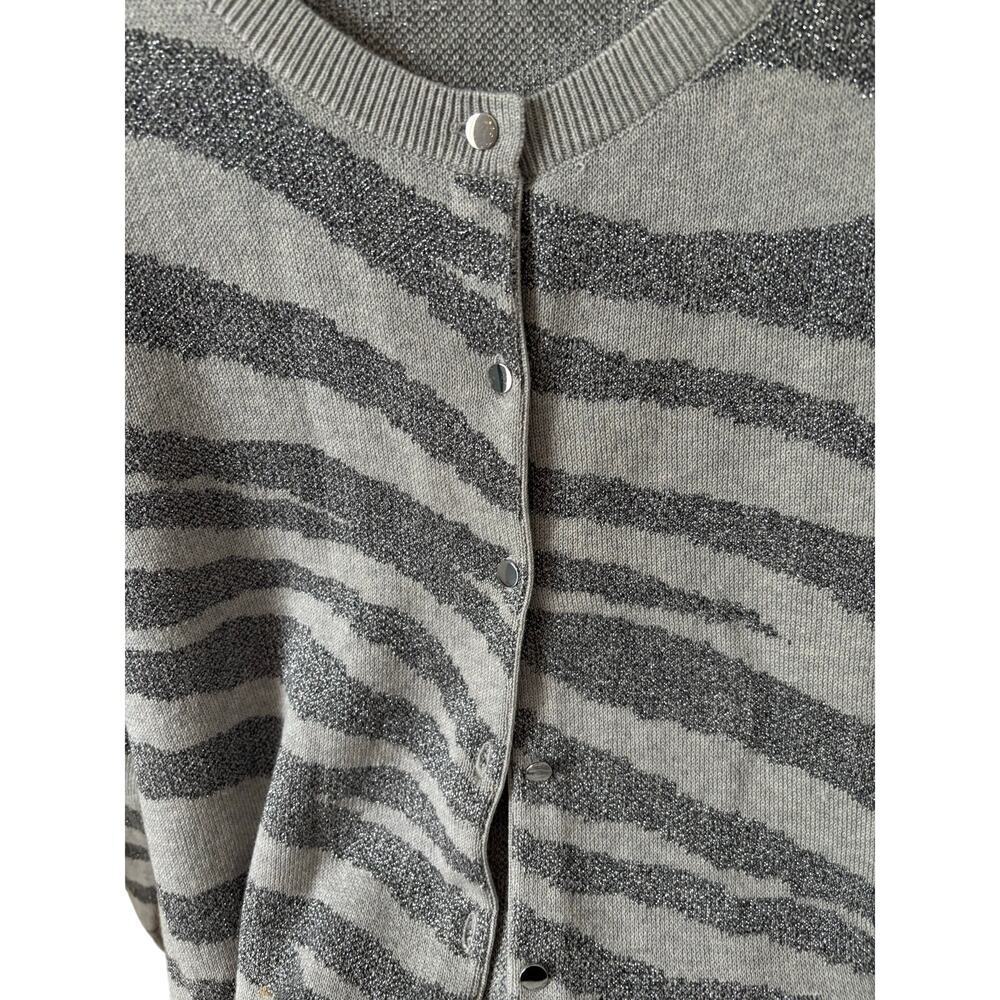 Banana Republic Zebra Print Cardigan Sweater Women’s Large Gray Metallic Knit - Picture 6 of 10